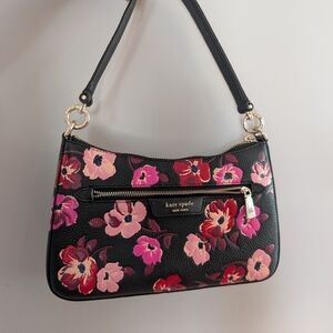 Kate Spade Pebbled Leather Black, Pink & Red Floral Shoulder Bag Poppy Flowers